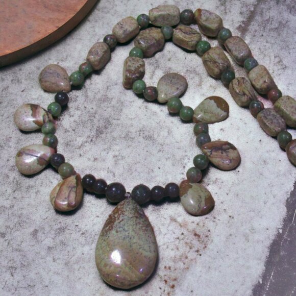 NEW Handmade Picture Jasper Stone Tears Statement Necklace. One of a Kind! - Picture 4 of 5